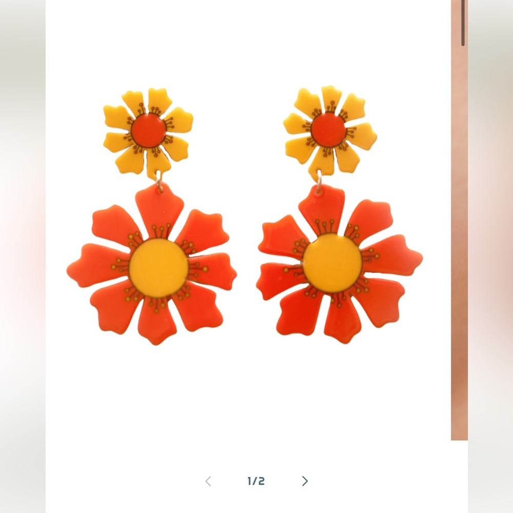 70s Orange Blooms Flower Earrings